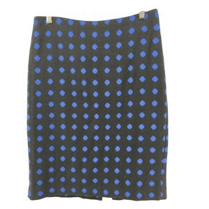 Talbots Pencil Skirt Women 6 Black Blue Polka Dot Wool Blend Career Retro Chic